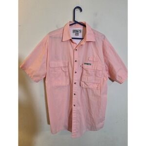 Hook & Tackle Mens Fishing Shirt Large Peach Cotton Short Sleeve Vented Fishing